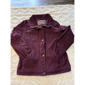 Eddie‎ Bauer Corduroy Trucker Jacket Women's Sz XL Burgundy High Collar Pockets